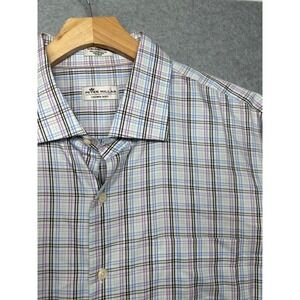 Peter Millar Crown Soft Plaid Button Down Shirt Mens XX Large Cotton Silk
